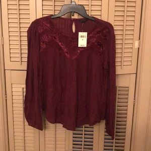 Lucky Brand  - Burgundy crochet front blouse-M-New
